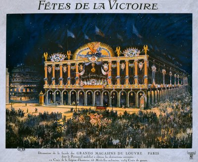 The Grands Magasins du Louvre decorated for the celebration of the 1918 Victory, 14th July 1919 by French School
