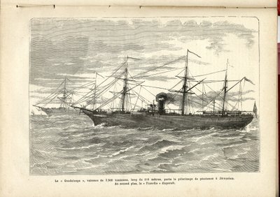 The Guadeloupe, a 2,500-ton vessel, is 110 meters long, carries the penitential pilgrimage to Jerusalem by French School