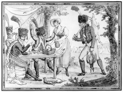 The Hussars and the Vivandiere, 1803 by French School