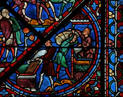 The Joseph Window: The Egyptians Put the Wheat into Store by French School