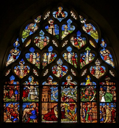The Martyrdom of St Barbara with Scenes of Her Life Above in the Tracery Lights by French School
