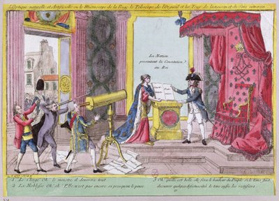 The Microscope of Rage, the Telescope of Pride and the Eyes of Reason and Common Sense, caricature of the reaction of the nobility and clergy to the French Constitution, c.1791 by French School