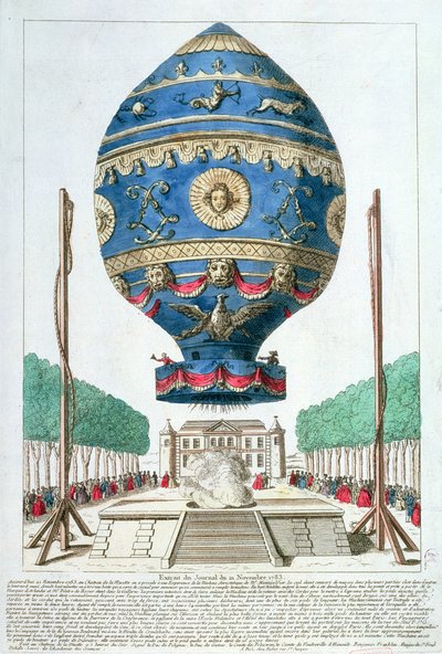 The Montgolfier Brothers Balloon Experiment at the Chateau de la Muette, 21st November, 1783 by French School
