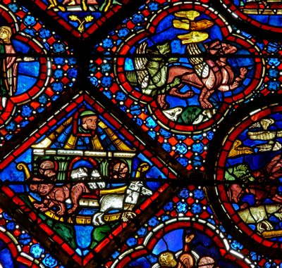 The Noah Window: Noah Watches the Animals as They Leave the Ark by French School