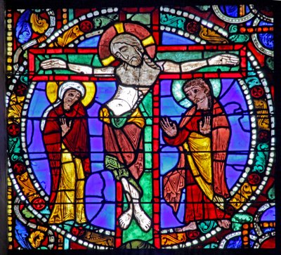 The Passion Window: The Crucifixion with St Mary and St John by French School