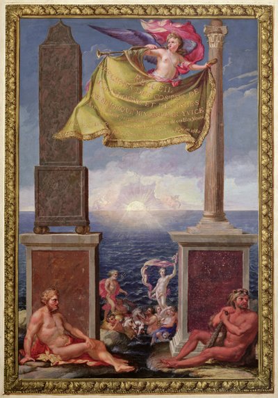 The Pillars of Hercules, frontispiece of a collection of maps of Catalonia and the Balearic Islands by Pene, 1680 by French School