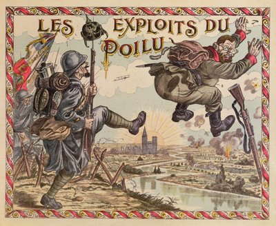 The Poilus Achievements, pushing the German beyond the Rhine, cover of a boardgame, c.1914-15 by French School