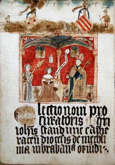 The Procurator of the Picard Nation kneeling before Saint Rumold by French School
