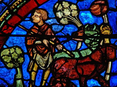 The Prodigal Son window: elder son watches father giving his inheritance by French School