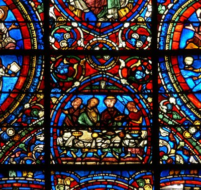The Prodigal Son window: feast with the sons by French School