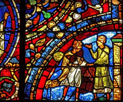 The Prodigal Son window: servant brings clothes by French School