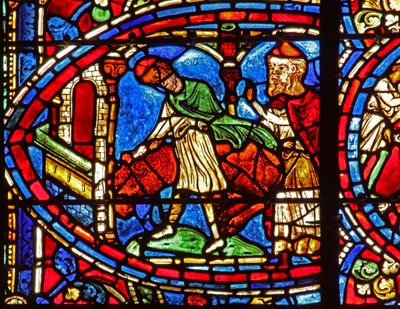 The Prodigal Son window: the fatted calf is killed by French School