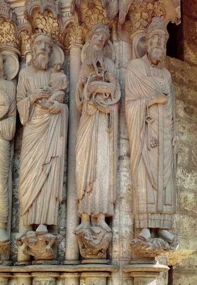 The Prophet Simeon, St. John the Baptist and St. Peter, jamb figures from the right hand side of the central door of the north portal by French School