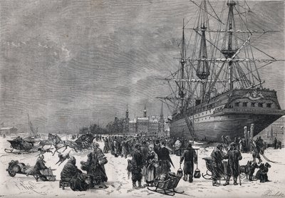 The Prussian ship Teutonia in the port of Hamburg, Germany. French soldiers held prisoner in the War of 1870 by French School