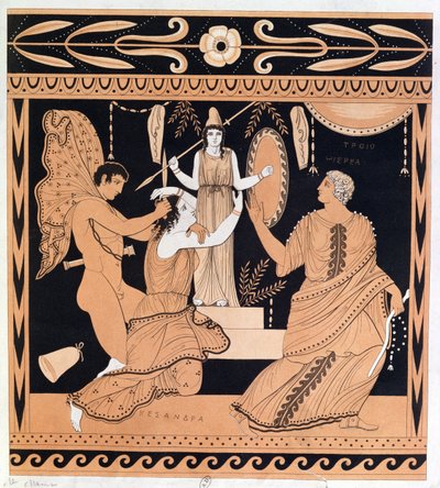 The Rape of Cassandra by Ajax, illustration from an ancient Greek vase by French School