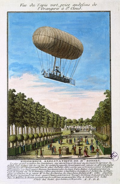The Robert Airship over Saint Cloud, Paris, 15th July 1784 by French School
