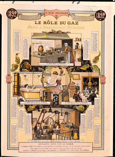 The Role of Gas in modern houses, from a French Gas Company calendar, 1892 by French School