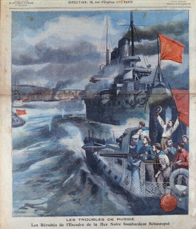 The Russian Mutiny in the Black Sea and the Bombardment of Sebastopol, illustration from Le Petit Parisien, 1905 by French School
