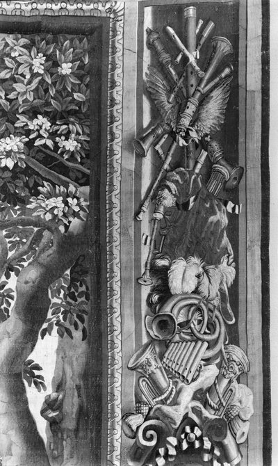The Seasons tapestry, border, music instruments, Gobelins Factory (detail) by French School