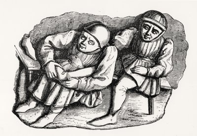 The Shoemaker and his Customer, copied from one of the Misericordia Stalls in the Choir of Rouen Cathedral, illustration from Science and Literature in the Middle Ages and the Renaissance by French School
