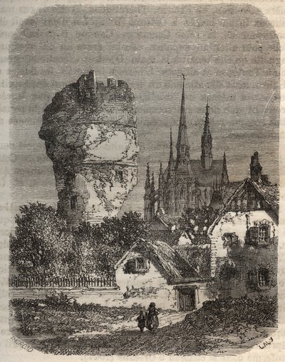 The Shoulder of Gallardon - feudal tower, dating from the 12th century - engraving in 