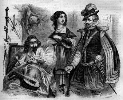 The Spanish writer Miguel de Cervantes Saavedra at home in 1614 by French School