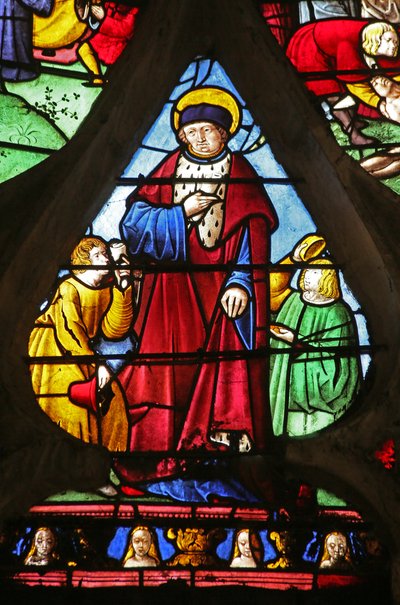 The St Louis Window: St Louis Performing Good Deeds by French School
