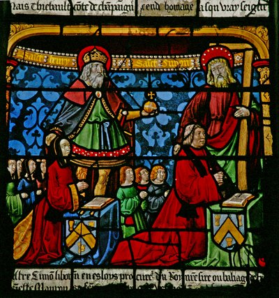 The St Louis Window: The Donors Henriette de Mauroy & Simon Liboron with Their Patron Saints St Henry and Simon of Cyrene by French School