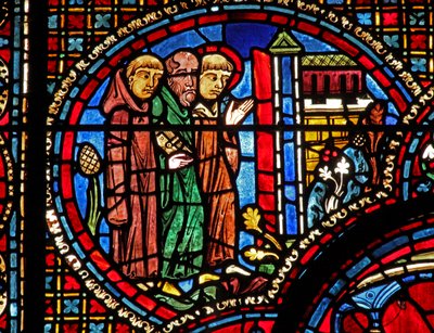 The St Lubin Window: He Arrives at a Church with Two Monks by French School