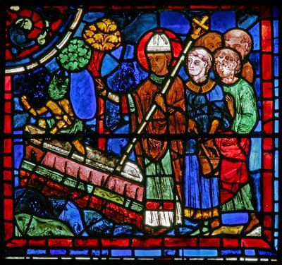 The St Martin window: the saint exorcises a demon from the tomb by French School
