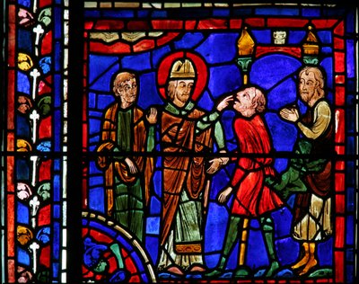The St Martin window: the saint heals a possessed soul by French School