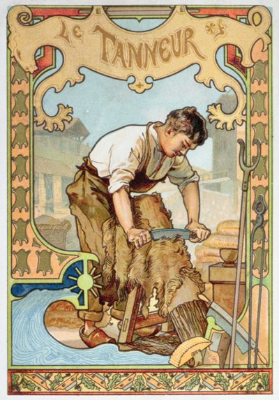 The Tanner, illustration from a book on the crafts, c.1899 by French School