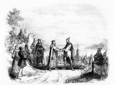 The Treaty of Saint Clair-sur-Epte between Charles III The Simple and Rollo the Viking in 911 by French School