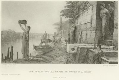 The Vestal Tuccia carrying water in a sieve (engraving) by French School