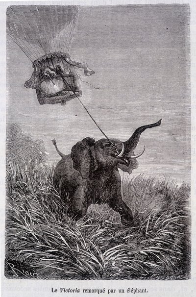 The Victoria towed by an elephant - in 