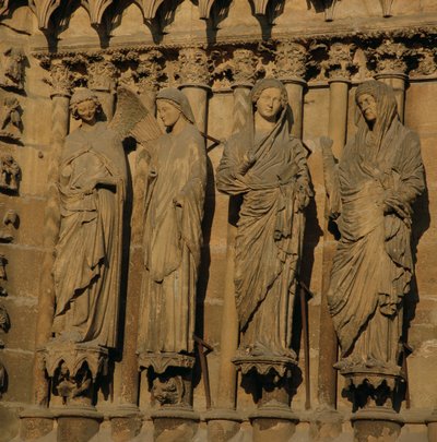 The Visitation, four jamb figures from the West Facade of the Cathedral, c.1230-40 by French School