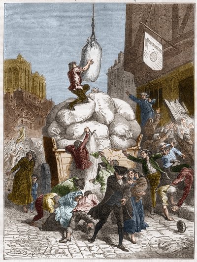 The War of Flours: Pillage of bakeries in Paris, around 1775 (first of the French Revolution) by French School