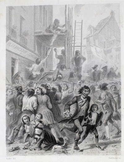 The War of Flours: Riot in Front of a Bakery in May 1775 by French School