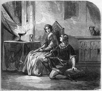The White Queen of Castile (1188-1252) and the Poet and King of Navarre Thibault IV of Champagne (1201-1253) (also known as Thibault I of Navarre). Engraving in 