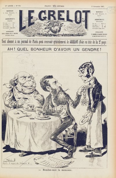 The Wilson Affair, front cover of Le Grelot, 27th November 1887 by French School