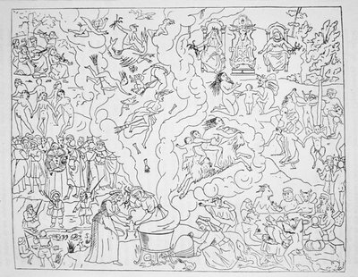 The Witches Sabbath, copy of an illustration from Tableau de linconstance des mauvais anges by Pierre de Lancre, Paris 1612, used in a History of Magic, published late 19th century by French School