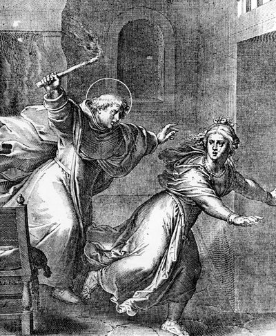 The Young Thomas Aquinas Chases a Temptress from his Room by French School
