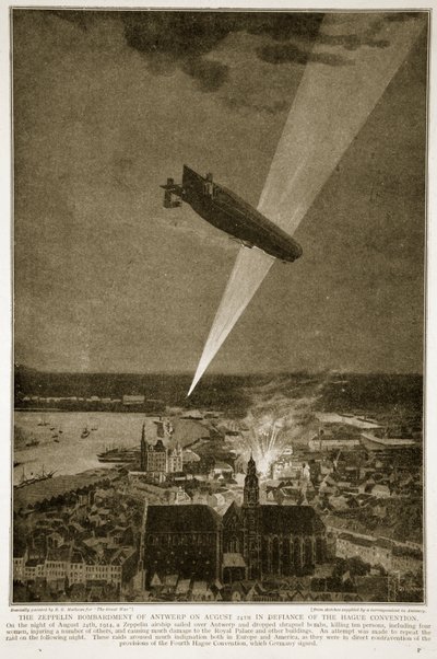 The Zeppelin Bombardment of Antwerp on August 24, 1914 in Defiance of the Hague Convention by French School