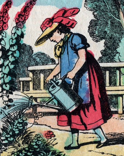 The activities for girls from good families: learning gardening - Epinal picture - 19th century by French School