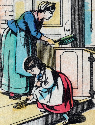 The activities for girls from good families: the housework - Epinal picture - 19th century by French School