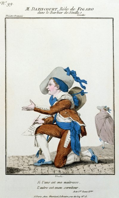 The Actor Dazincourt at the Theatre Francais in the Role of Figaro in The Barber of Seville by Pierre Augustin Caron de Beaumarchais (1732-1799) by French School
