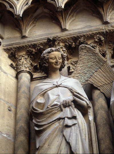 The angel with the smile of the Cathedrale de Reims by French School