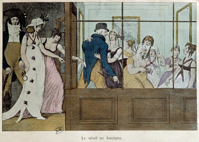 The appointment shop: the serail in the shop A brothel house at the Palais Royal in Paris. Lithography of the beginning of the 18th century Paris, decorative arts by French School