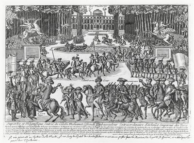 The arrival of Mehmed Celebi Efendi, ambassador of Sultan Ahmed III of Turkey, at the Tuileries to be received by Louis XV in 1721 by French School