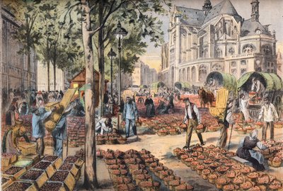 The arrival of strawberries on the tile of the halls behind the church of Saint Eustache, from the newspaper 